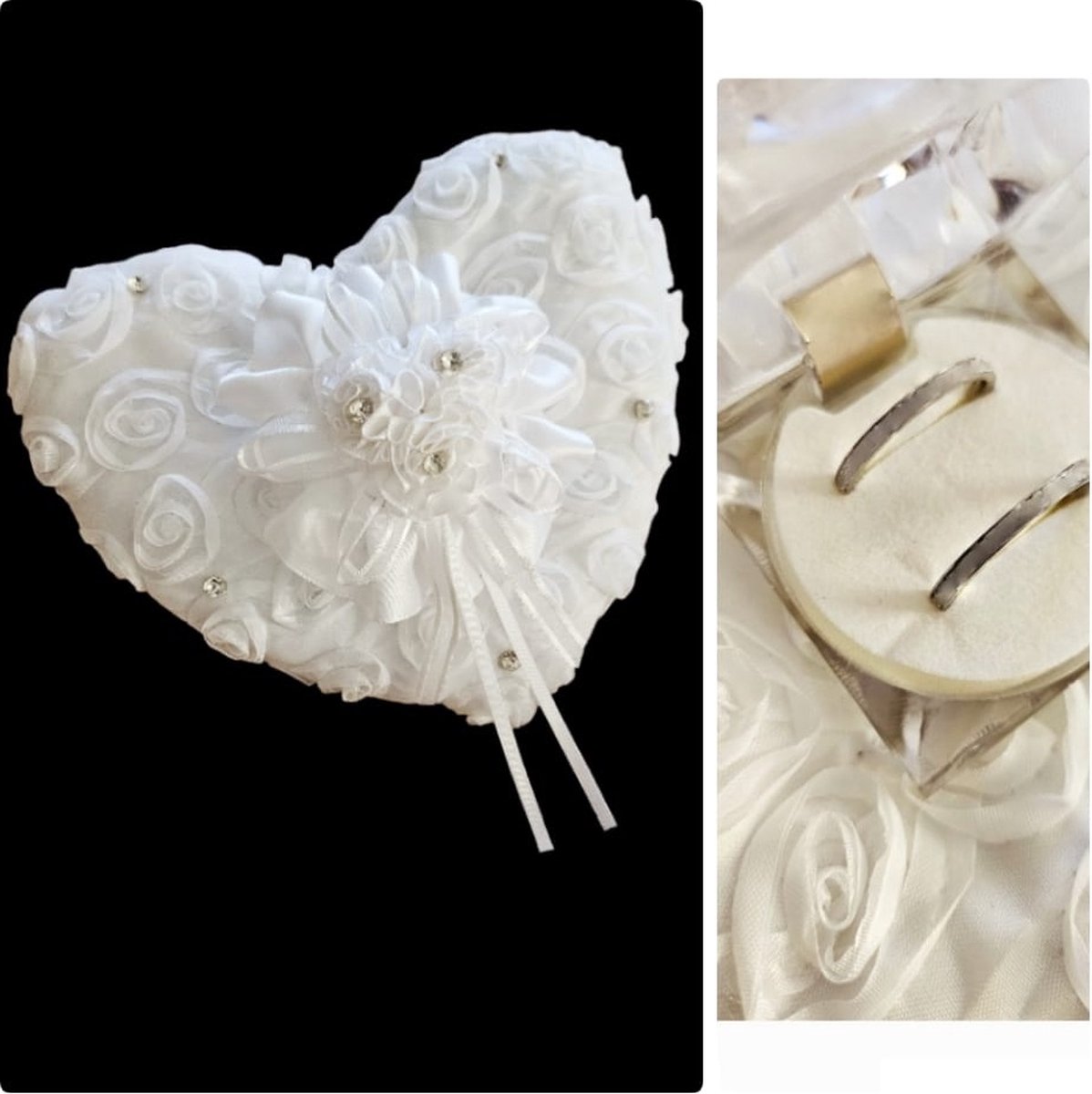 Mooie Ringkussen bruiloft hartje met Kristal,roos , lintje- Youhomy wedding decor- Hartje vormige ringkussen ringdoosje midden | Huwelijk| Bruiloft| Ringkussen huwelijk